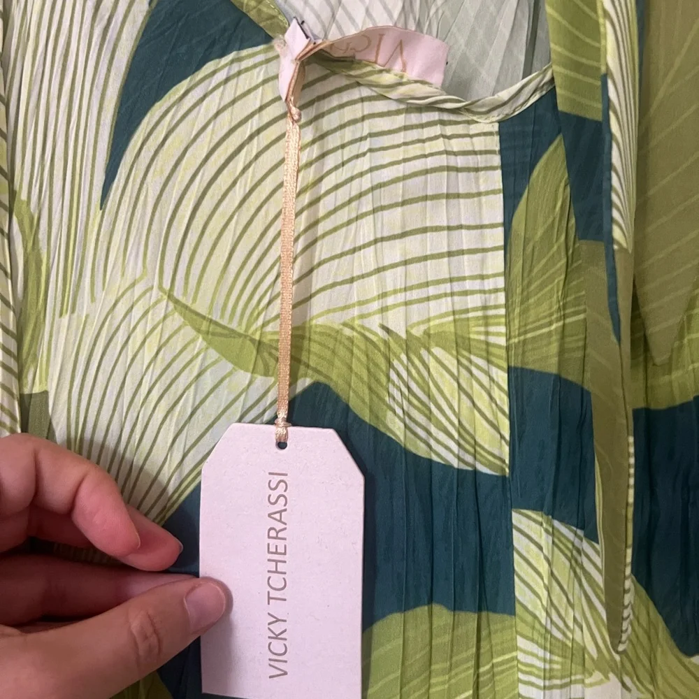 NWT Vicky Tcherassi Azul Green Leaf Print Dress - Picture 7 of 7